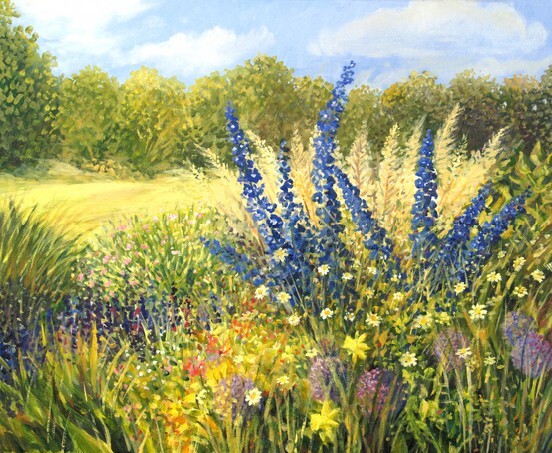 Spring meadow full of wild colorful flowers